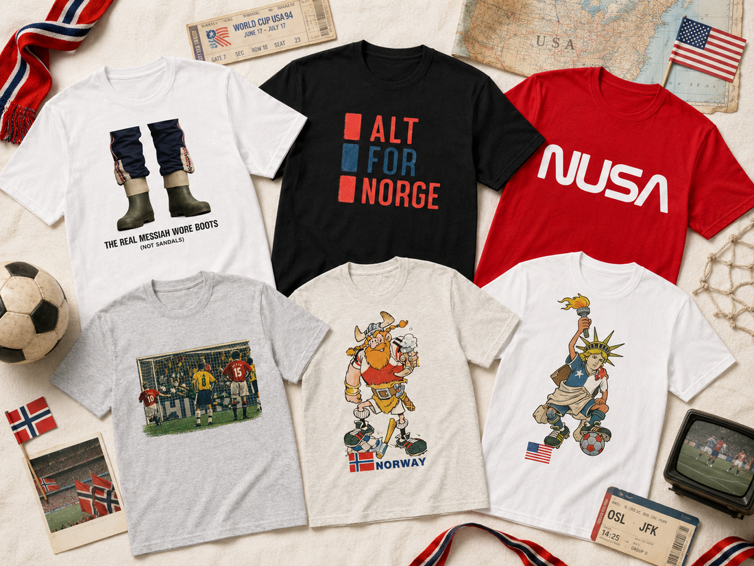 T-skjorter om Norge fra USA 94 til USA 2026