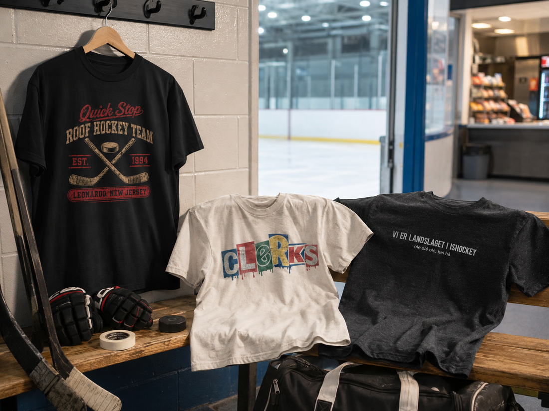 Tre hockey-relaterte t-skjorter