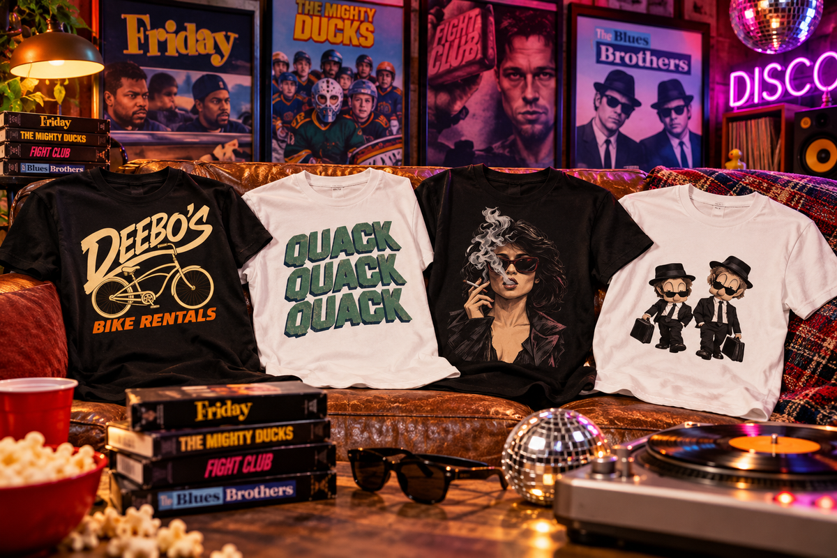 Kultfilmer på t-skjorter – fra Friday og Fight Club til The Mighty Ducks