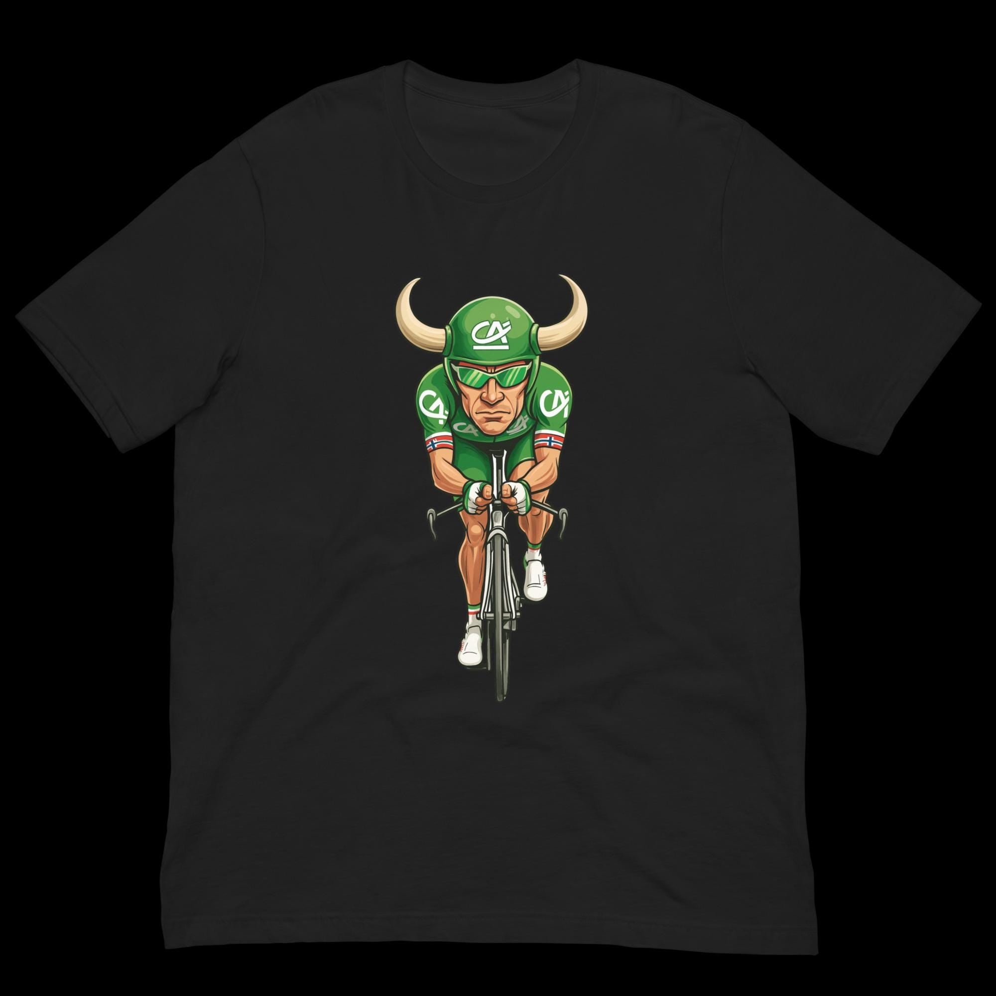 Oksen fra Grimstad – Thor Hushovd karikatur i grønt, norsk sykkellegende - Tour de France