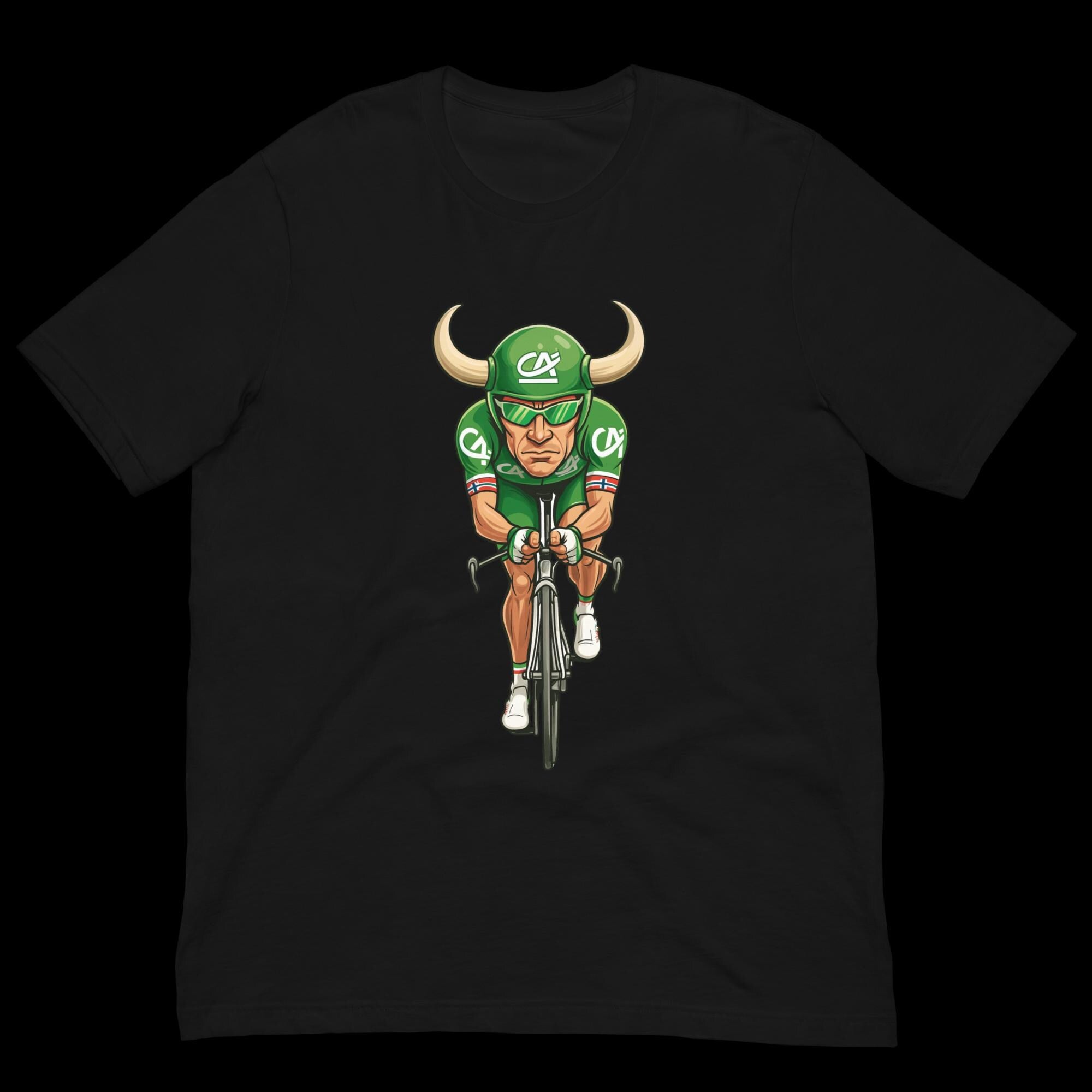 Oksen fra Grimstad – Thor Hushovd karikatur i grønt, norsk sykkellegende - Tour de France