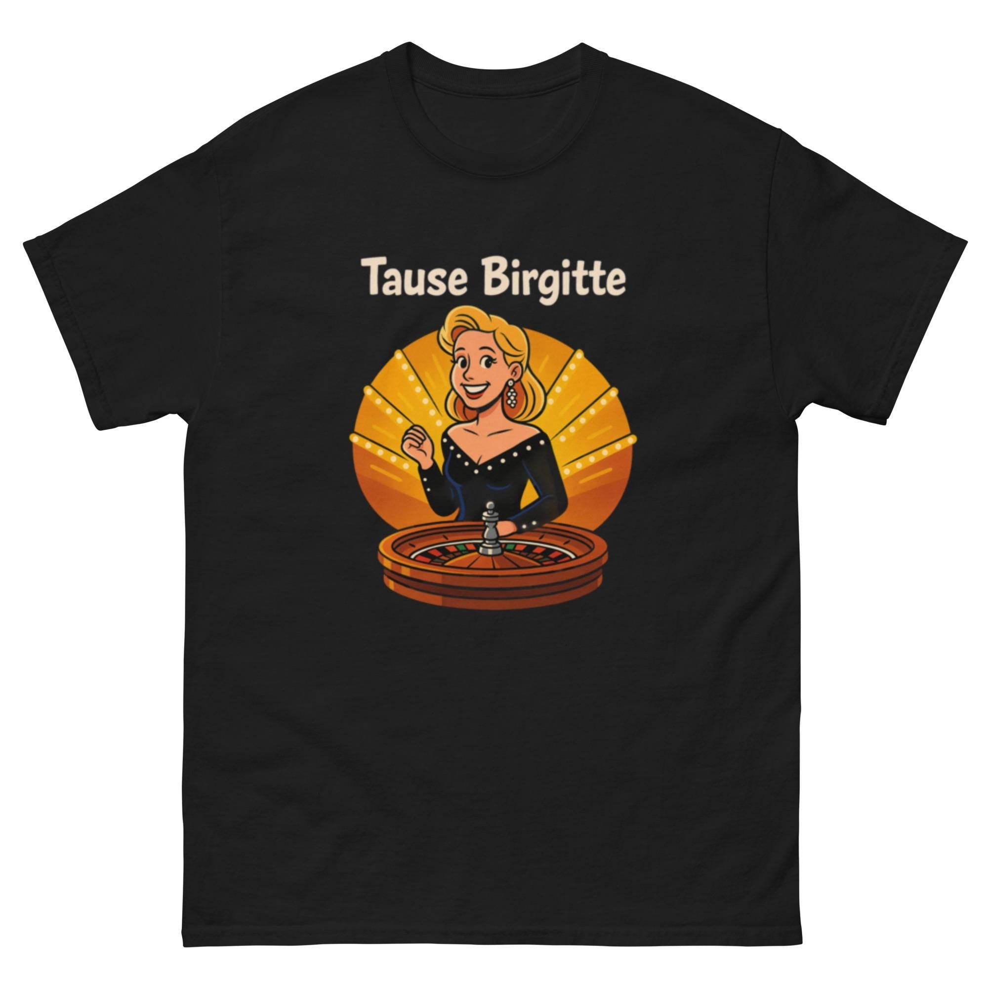Tause Birgitte – Casino TV2 t-skjorte | Norsk 90-talls nostalgi | Retro norsk TV merch | Unisex vintage stil