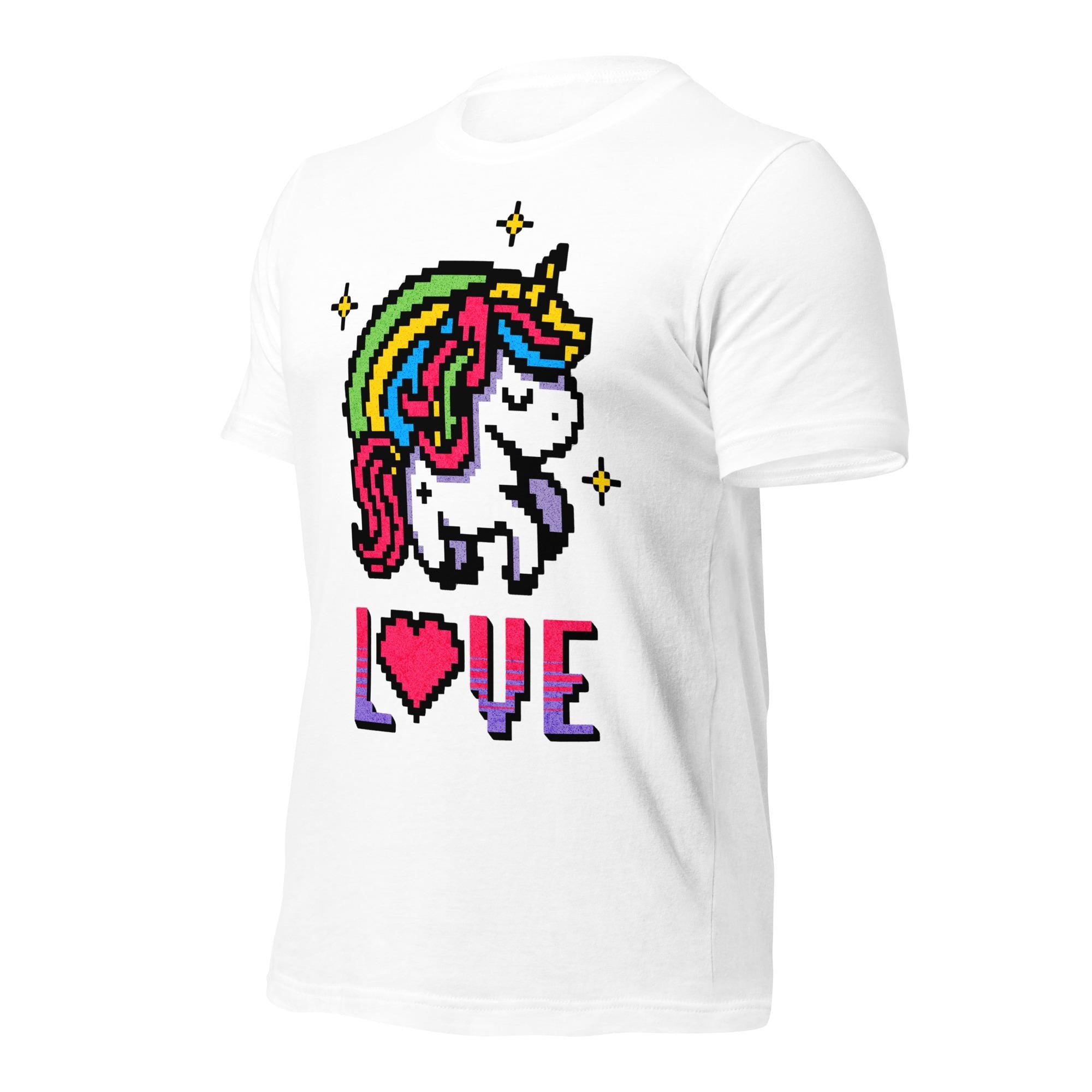 Unicorn Love Tee | Retro Pixel Art Style | 8-Bit Nostalgia Shirt | Cute Gamer Gift