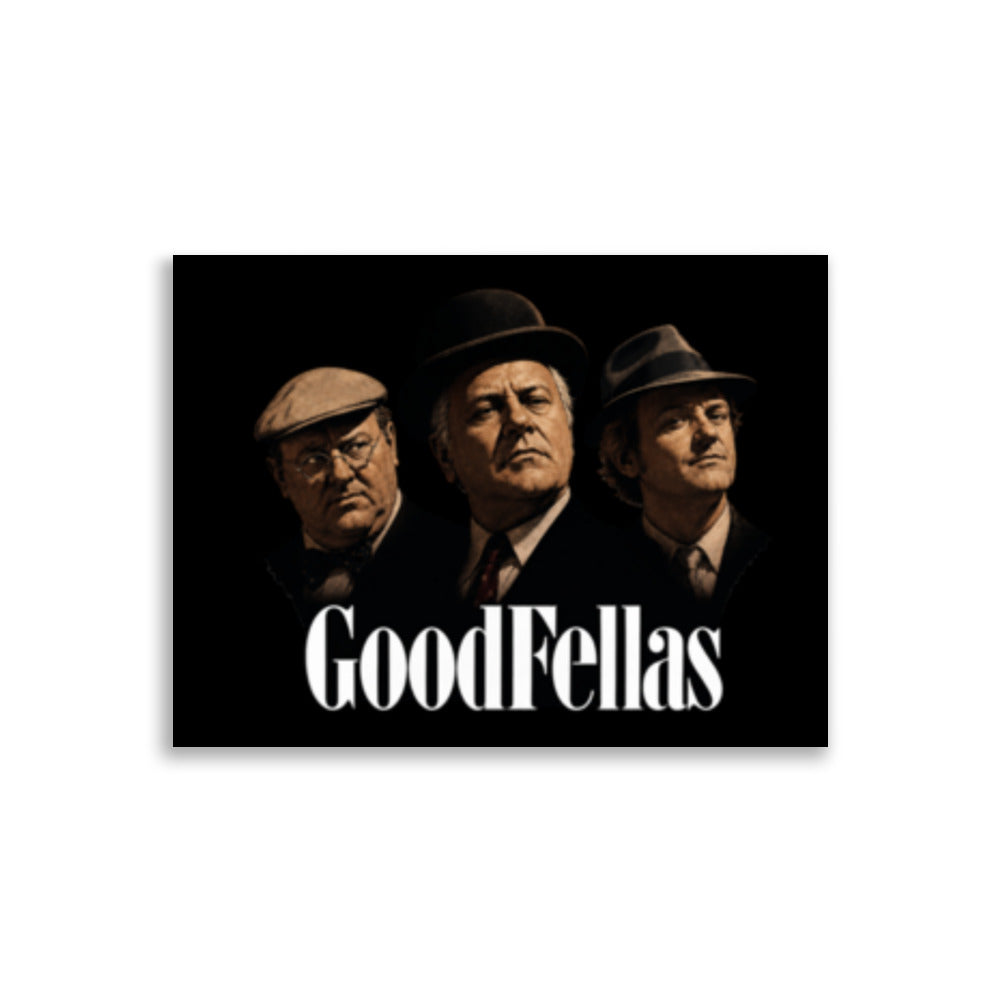Humoristisk plakat med Olsenbanden fremstilt i en mørk filmplakatstil inspirert av Goodfellas.