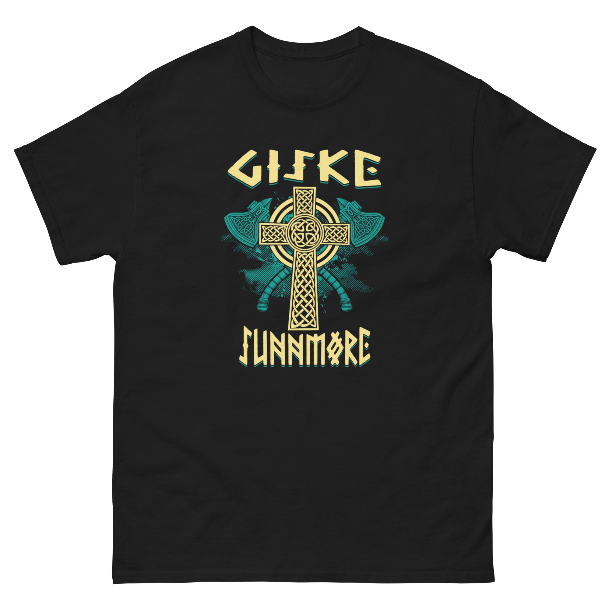 Illustrasjon med vikinginspirert motiv fra Giske, med norrøne elementer og referanser til norsk historie og arv.