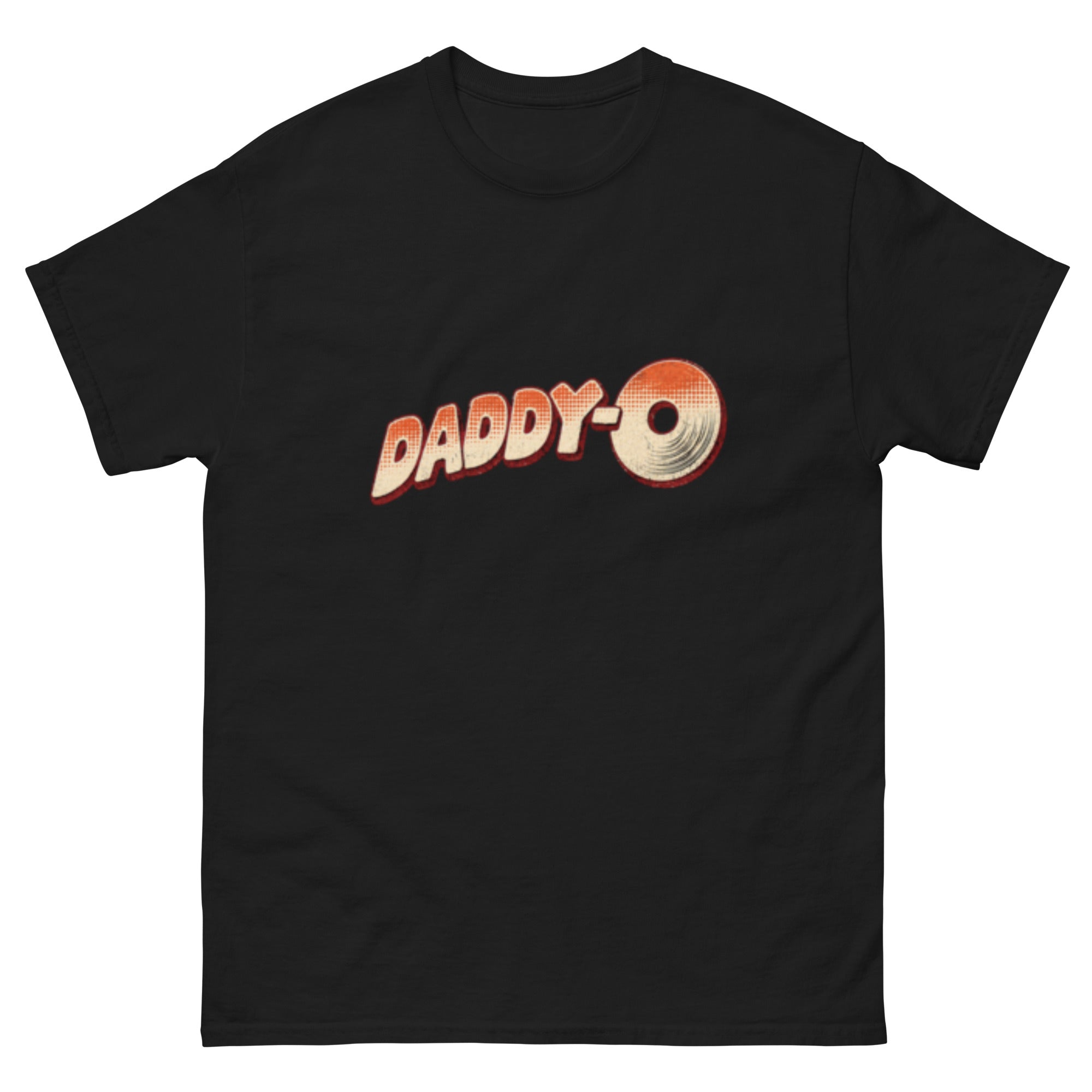 Daddy-O t-skjorte med retro typografi og vinylplate som bokstaven O