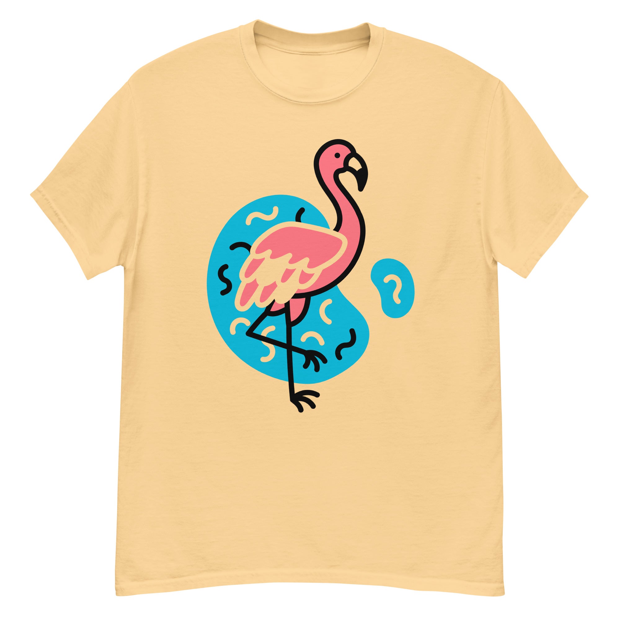 T-skjorte med flamingo motiv i retro stil, inspirert av vintage sommer og tropisk design