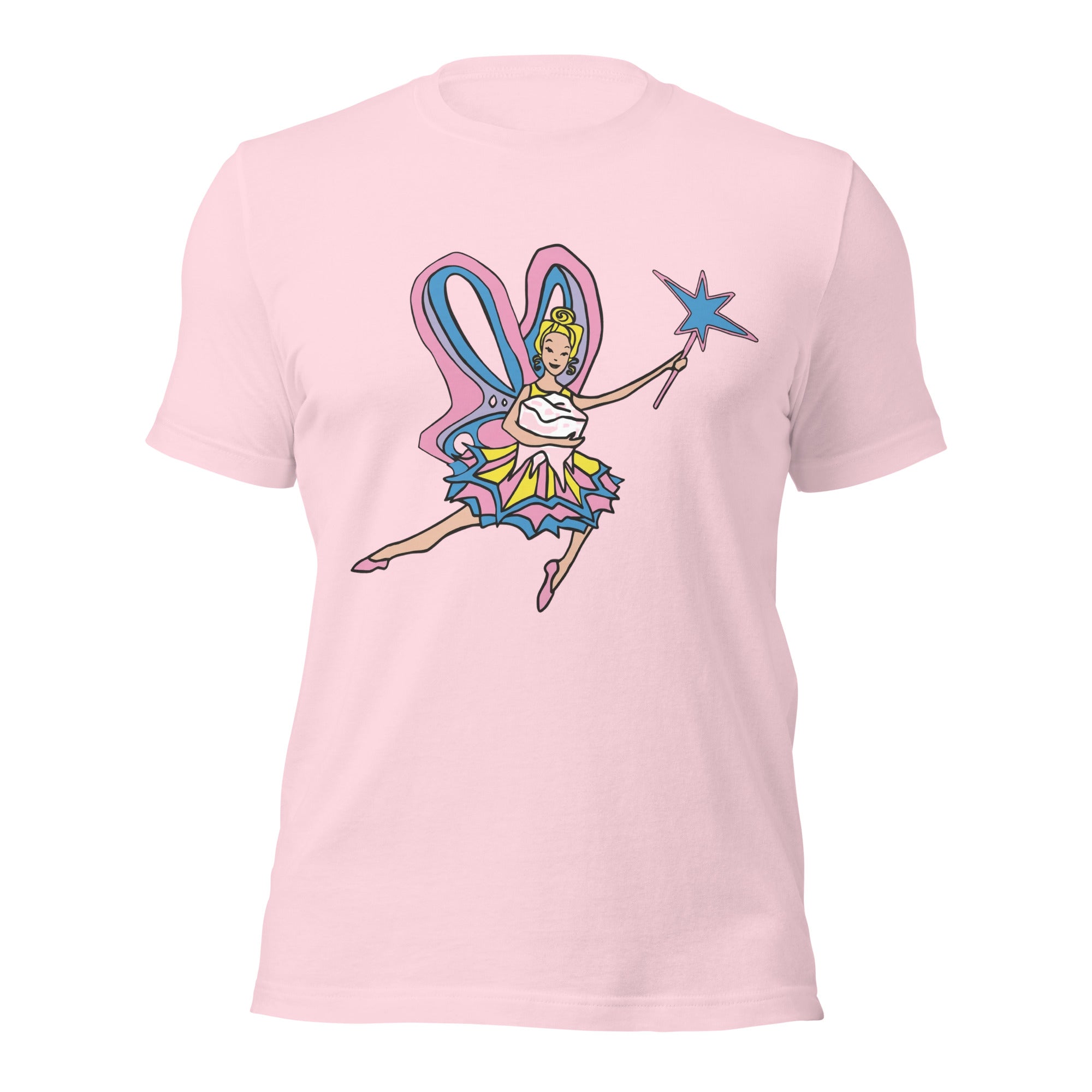T-skjorte med tooth fairy motiv, inspirert av eventyr og lekent uttrykk i myk retro stil